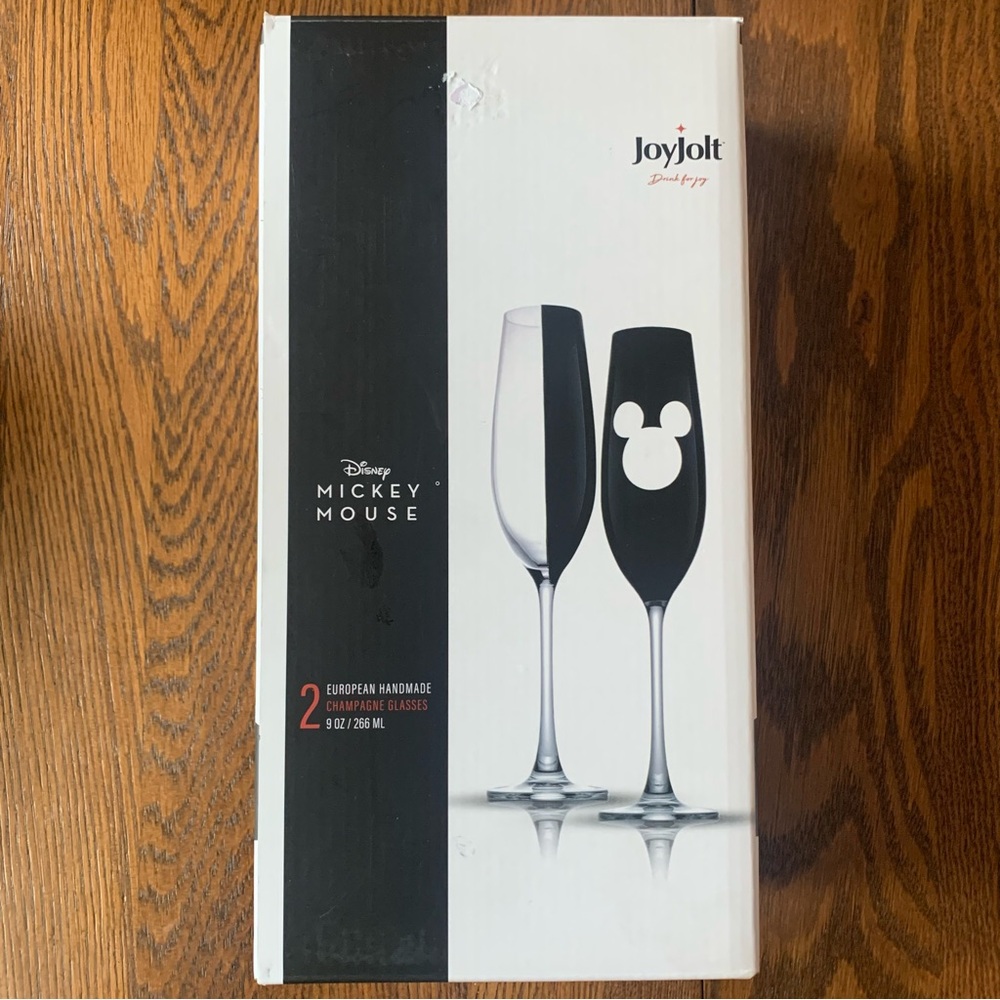 JoyJolt   Disney Mickey Mouse Champagne Glasses - Black & Clear (New in box!)